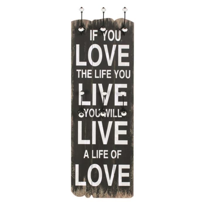 VidaXL Porte-manteau mural avec 6 crochets 120 x 40 cm LOVE LIVE