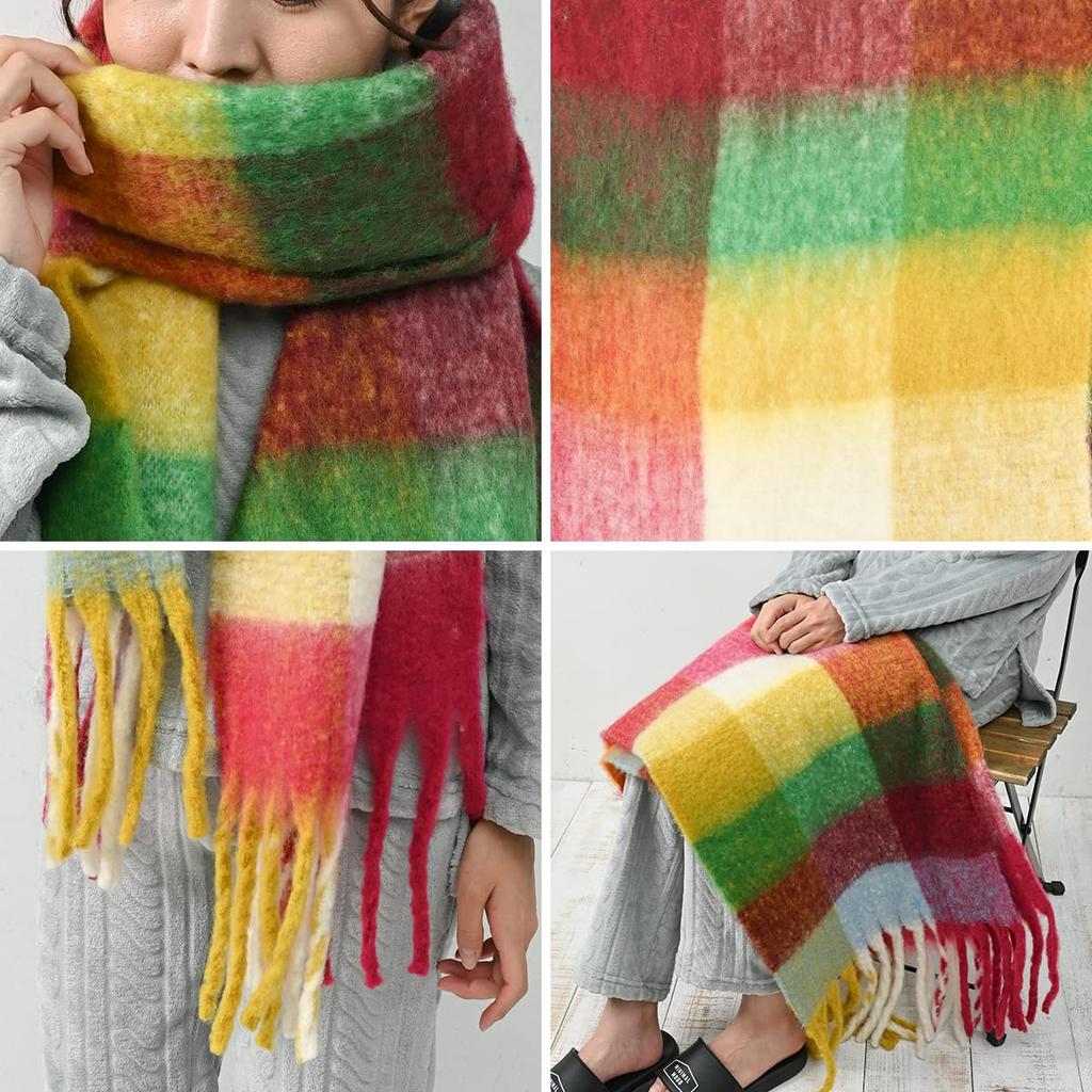 Aunii Fluffy Scarf for Winter and Large Solid Colors and Check Casual Neck Halloween Costume 8253 Women's Autumn, Stole, Warmth, Pattern, Thick,