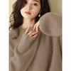 Autumn Winter Women's Loose Lurex Sweater - 100% Pure Wool, Red Round Neck, Trendy Lazy Style