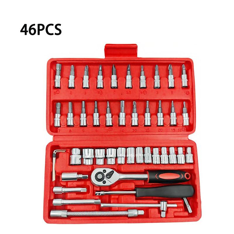 46pcs Motorcycle Socket Ratchet Wrench Set 1/4 Inch Drive Auto Bicycle Vehicle Repair Tool Kit for Mechanical Maintenance
