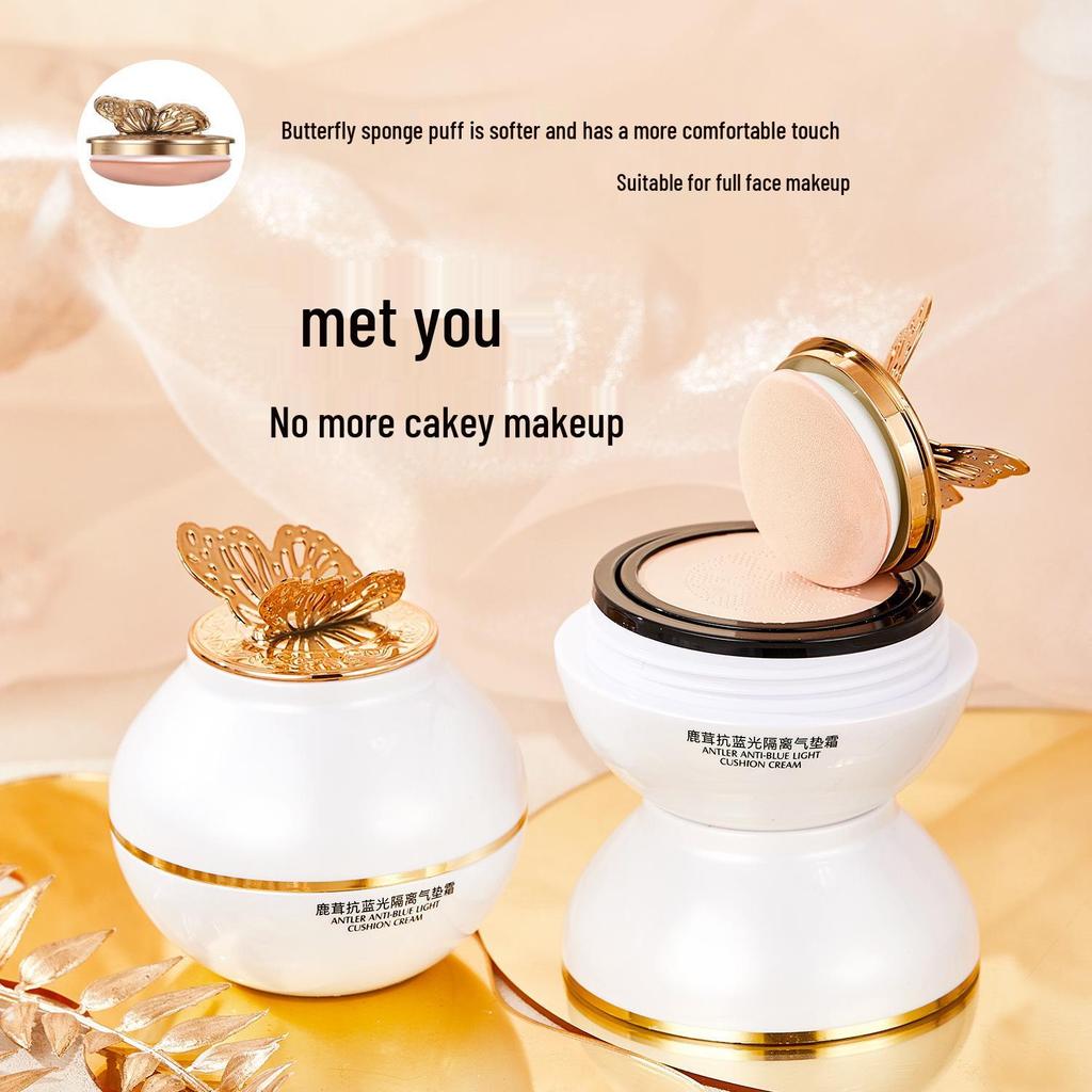 Famous Beauty Deer Antler Anti-Blue Light Cushion Cream: Smudge-Free, Translucent, Long-Lasting Concealer with Butterfly Design
