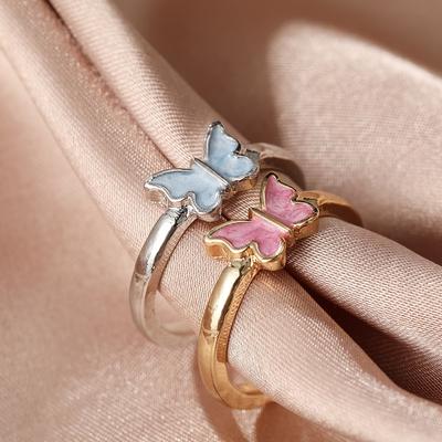 Cute Metal Gold Butterfly Rings Set for Women Oil Drip Open Finger Ring for Daily Party Decoration