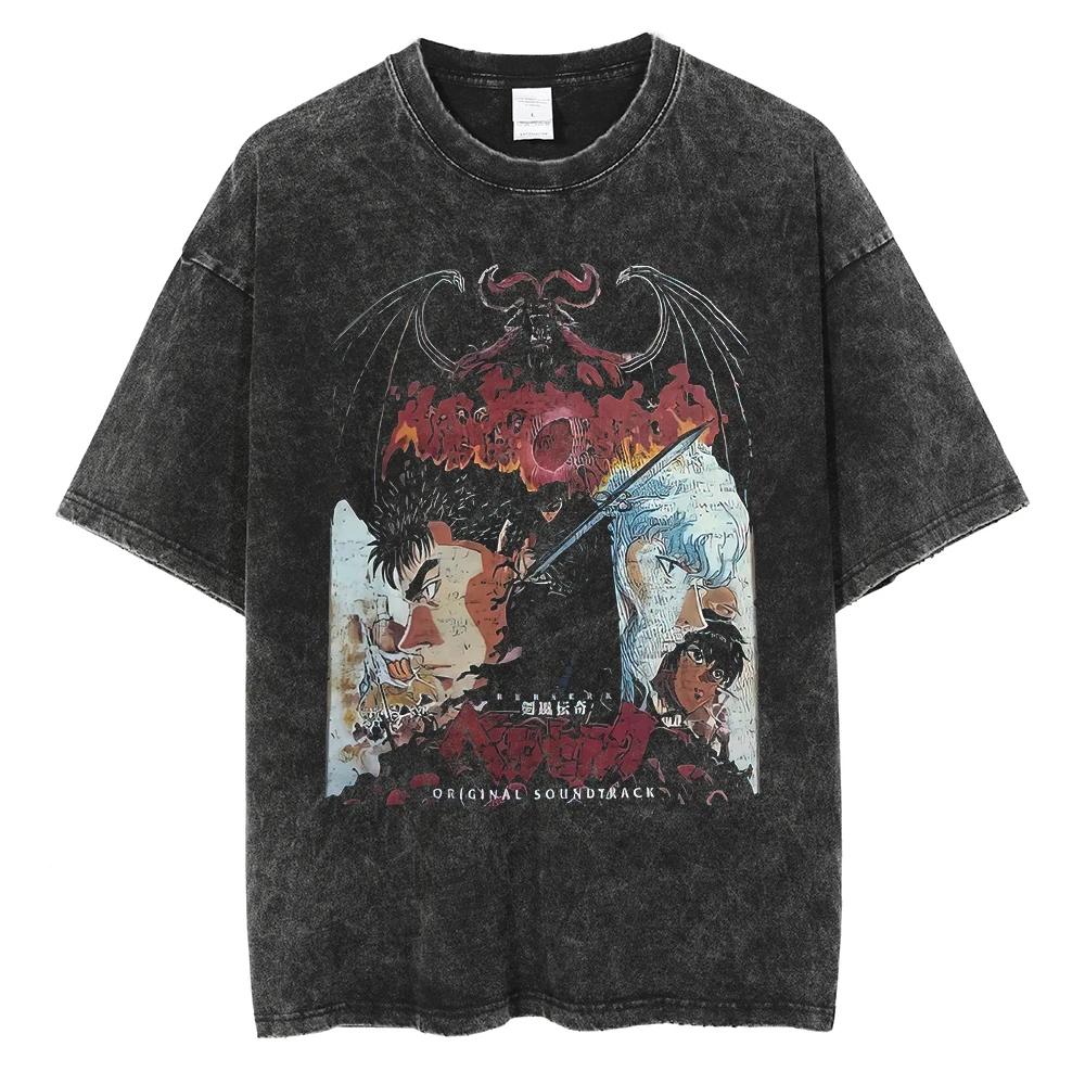  Anime T Shirt Berserk Manga Tshirt Guts For Men Women T-shirt Vintage Washed High Quality Cotton Clothing Summer Casual Short Sleeves Tees