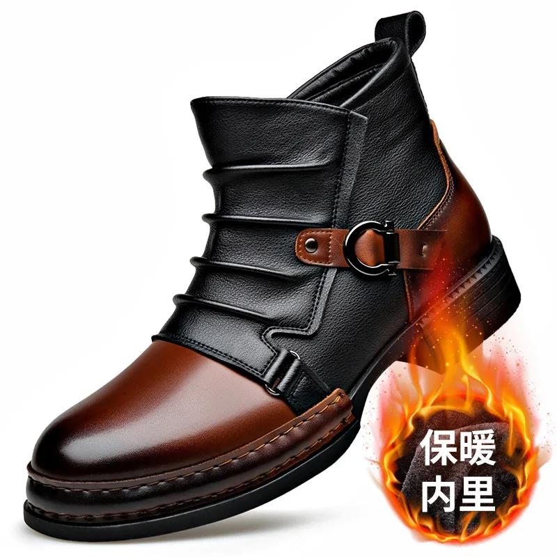 Herrenschuhe Herbst Winter Retro Stiefeletten Mode Freizeit Schuhe für Herren Reißverschluss Motorradstiefel Neuer Designer Warmer Plateau Schuh