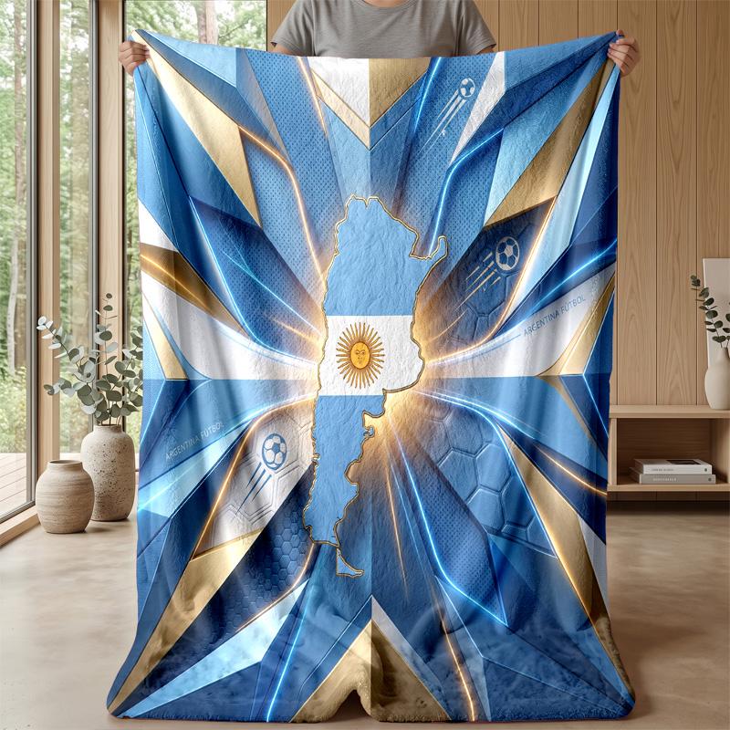 Argentina Football Printed Flannel Blanket Skin Friendly Warm Decorative Throw for Indoor Couch Bed Daily Use