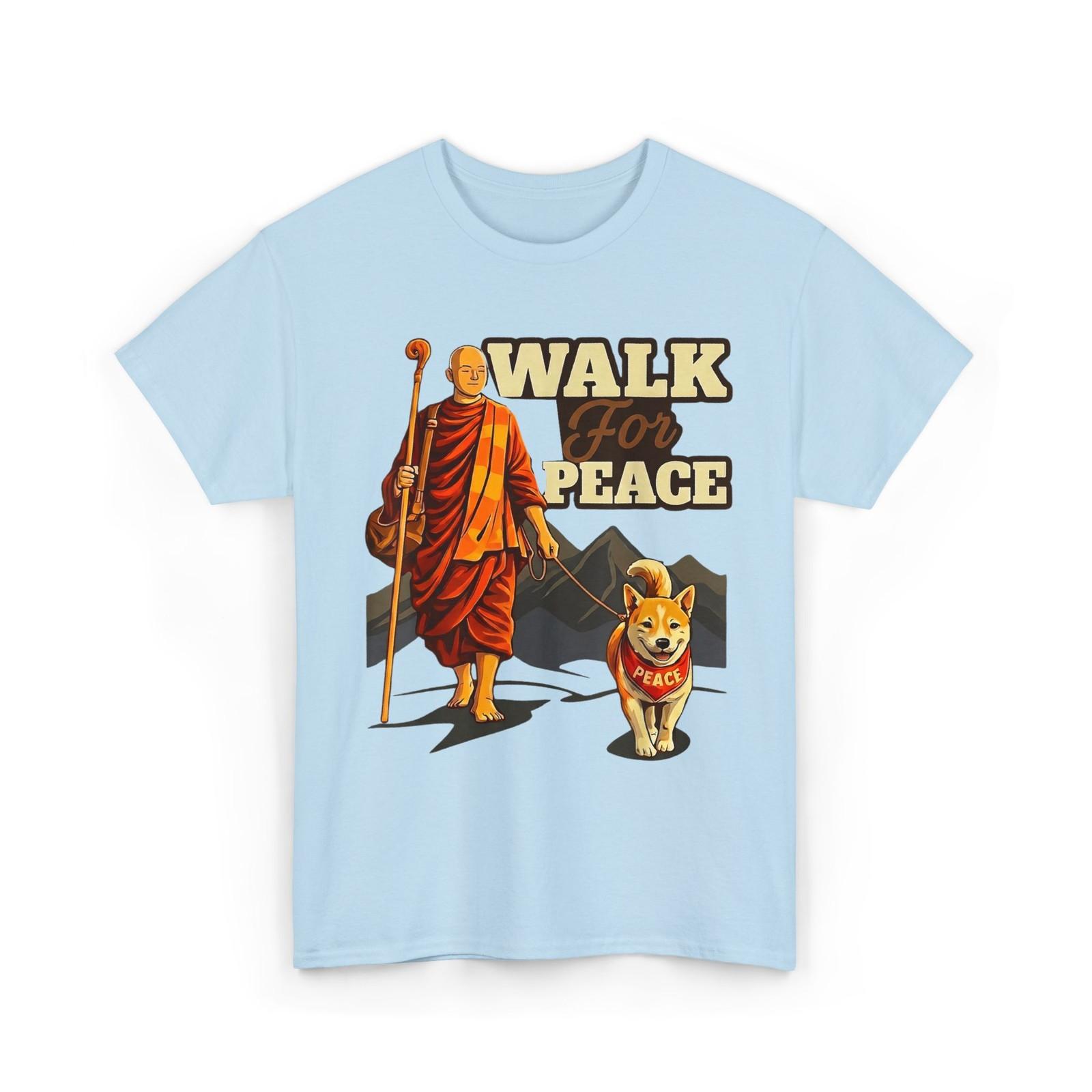 Walk for Peace Buddhist Monk and Shiba Inu Dog Illustration T-Shirt XL