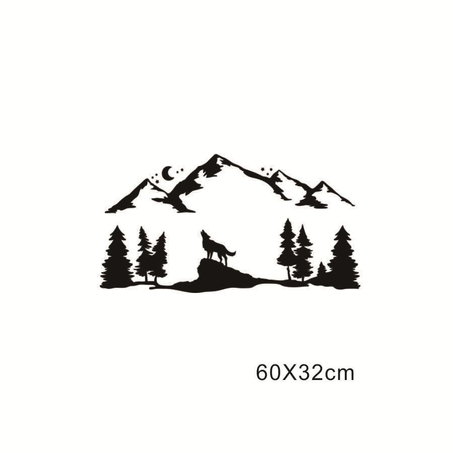 Black Howling Wolf Tree Mountain Moon Star Graphic Sticker For SUV RV Camper Van
