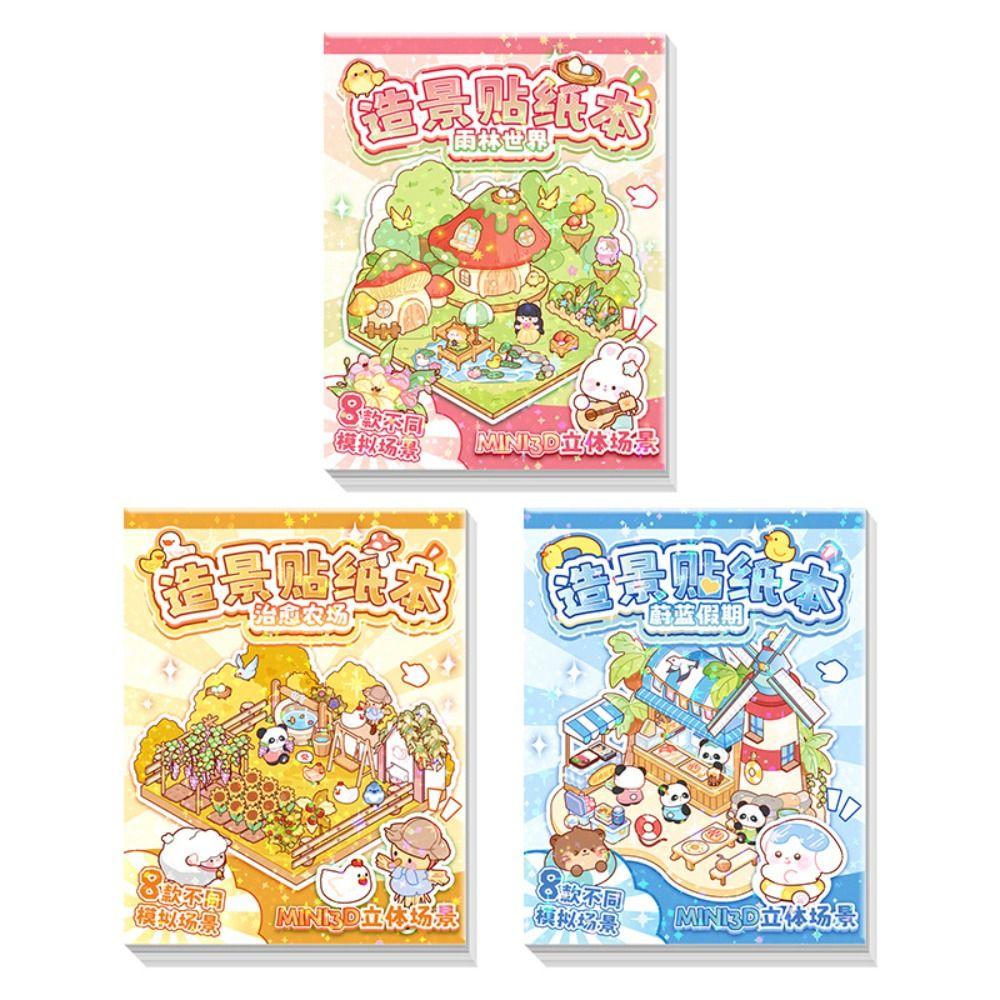 3Pcs Visual Stacking Miniature Landscape Sticker Collection DIY Cabin Scene Sticker Children Gift
