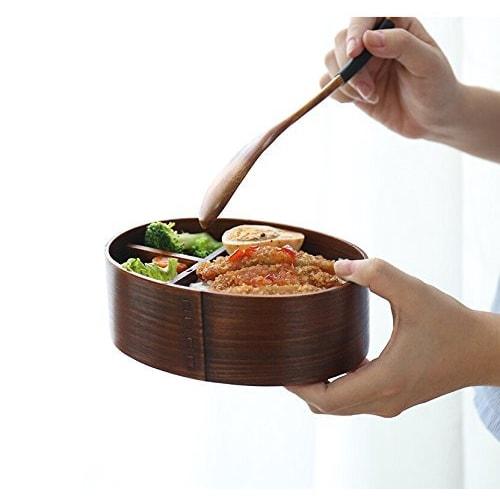 Sylvamorning Bento Box, Solid Wood, Natural Lacquer Finish, Single-Tier Wooden Lunch Box, Cute for Students, Sushi, Handcrafted, Oval, Magewappa Bento