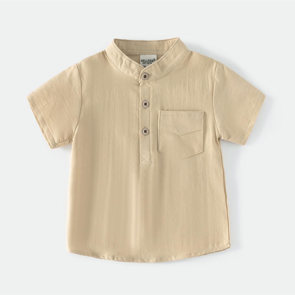 

2026 Summer Outdoor New Boys Stand Up Collar Short Sleeve Casual Style Skin-friendly and Comfortable Sweat-Absorbing Cotton Shirt 130cm