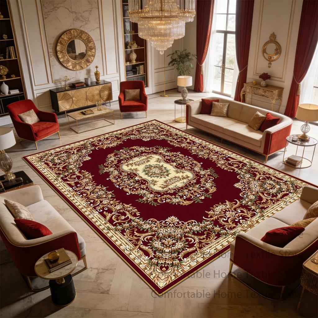 European Royal Baroque Style Living Room Carpet Home Decoration Luxury Antiskid Fluffy Rug Easy Clean Short Velvet Soft Foot Mat