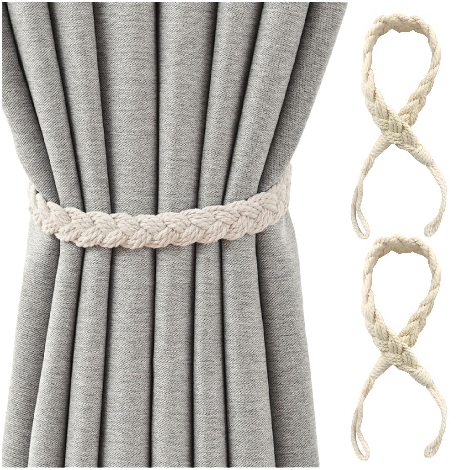 

Stylish NYANDELMO Braided Curtain Tassels, Set of 2, Rope Type with Hooks, ND-0076-R03-BE2