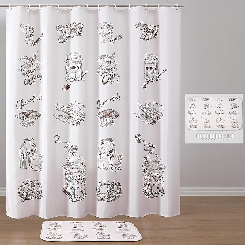 Floral Shower Curtain,Flower Shower Curtain,Watercolor Shower Curtains,Waterproof Shower Curtain, Modern Shower Curtain Set, Shower Curtain with 12 Snack Sketch