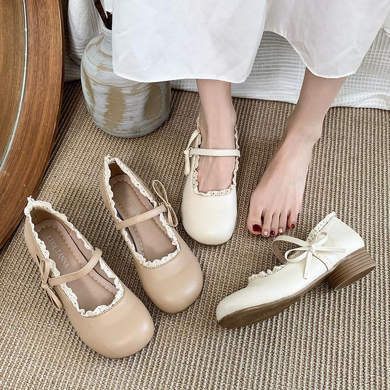 White French Small Fragrant Wind Light Mouth Thick Heel Single Shoes  New Spring Versatile Round Head Retro Mary Jane Shoes