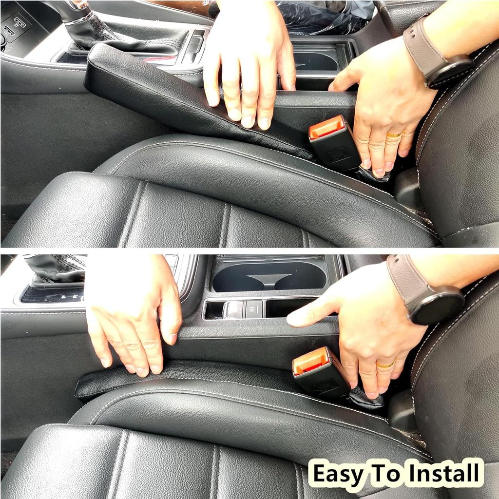 Leather Car Seat Gap Filler, 2 Pack No-Drop Seat Guard Universal Gap Stopper/Catcher To Fill The Gap Between Seat And Console Black Car Crevice