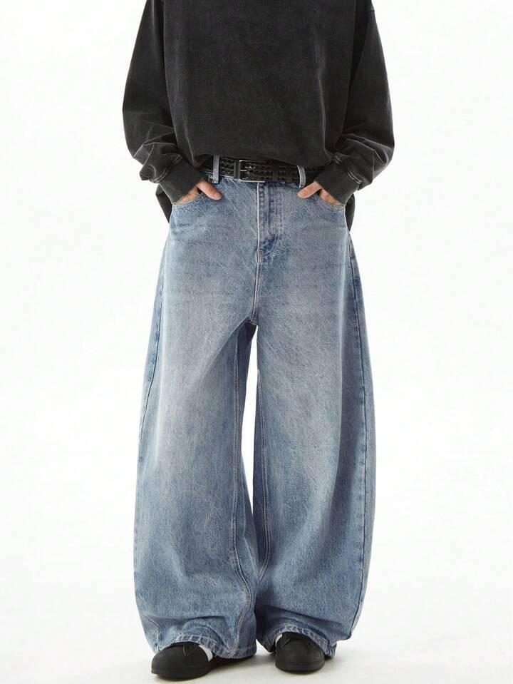 American Retro Straight Jeans Men's Autumn Loose High Waist and Thin Pear Figure Mopping Floor Wide Leg Jeans