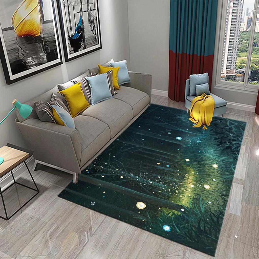 Colorful Magic Forest Flower Carpet Psychedelic and Dream Forest with Animal Living Room Bedroom Bathroom Entrance Non-Slip Rugs