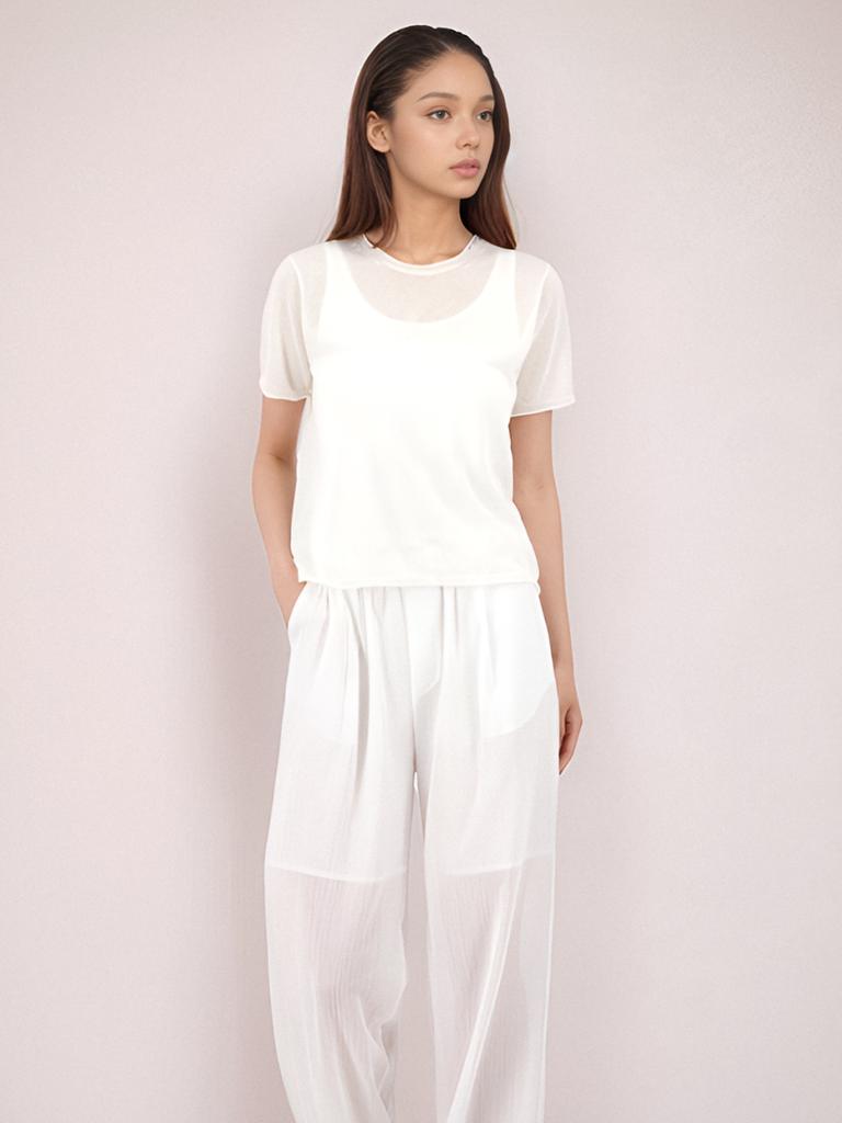 ACUD Half Sleeve Sheer Knit_White