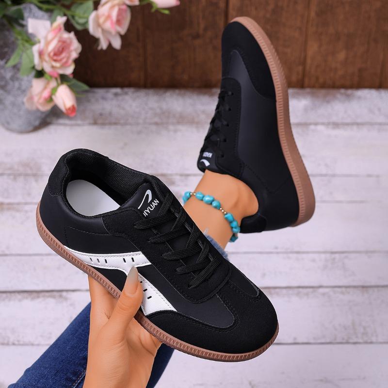 Women's Shoes, Large-sized German Training Shoes, Round-toed Casual Shoes, Lace-up, Low-clasp, Flat Board Shoes