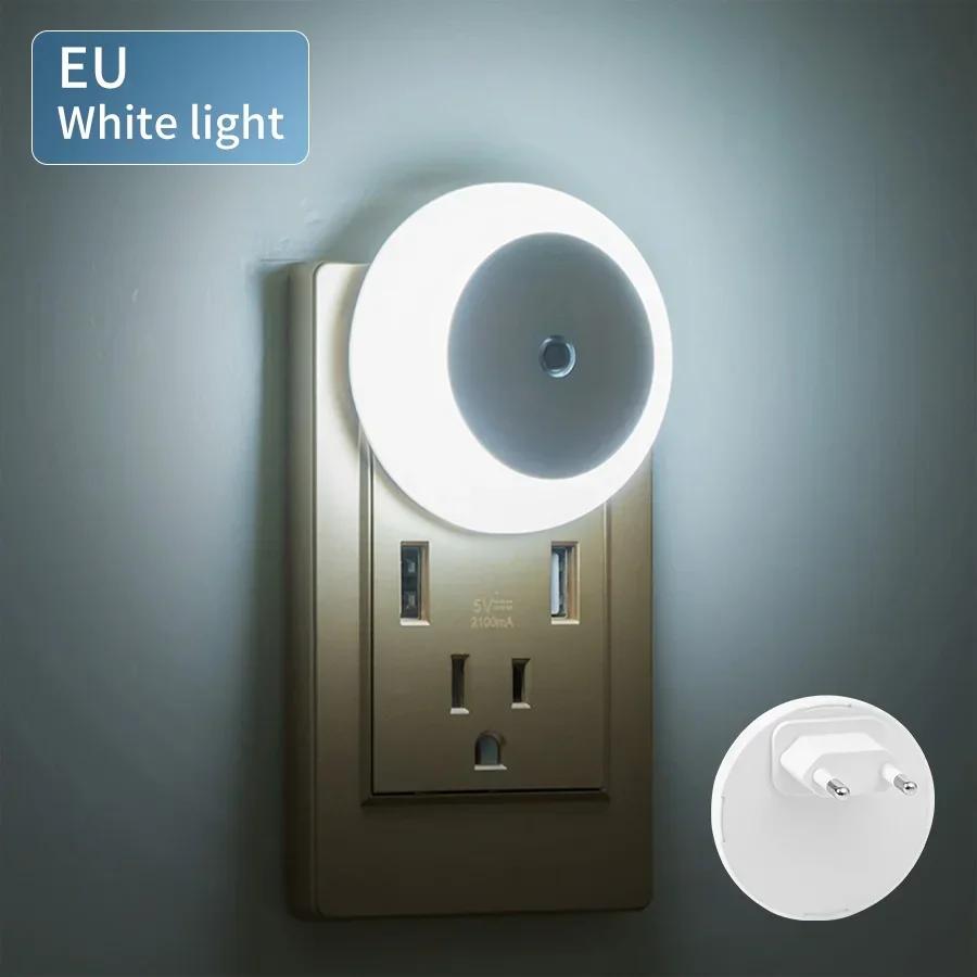 LED Night Light Smart Night Sensor Round Plug In Wall Night Lamp Home Bathroom Kitchen Hallway Staireway Bedroom Nightlight
