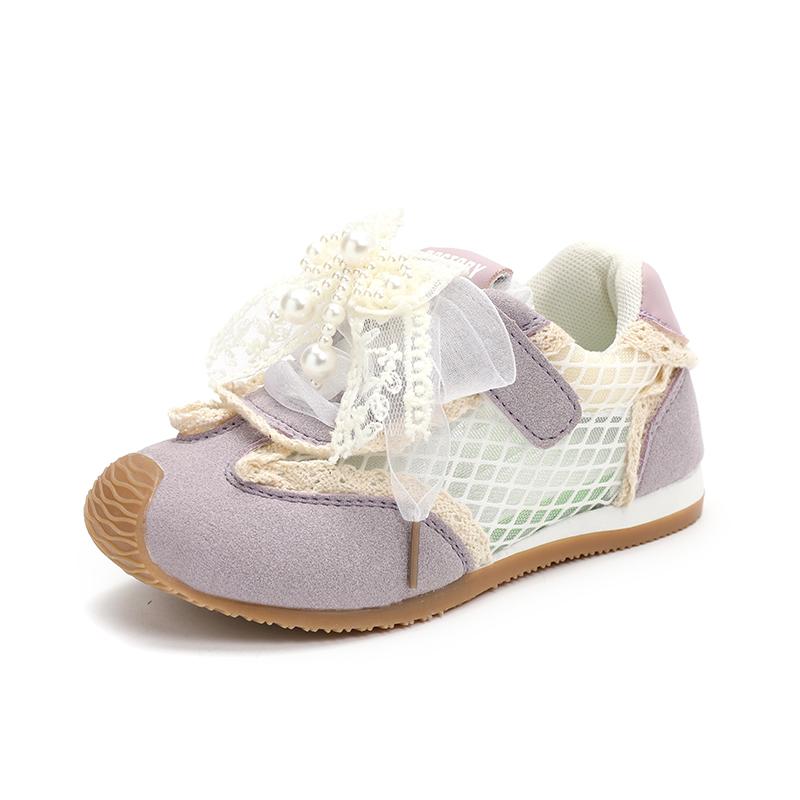 

New Trendy Shoes Children s Sneakers Cheap Girls SPORT Mesh Shoes Baby Girls LACE BOW Non-slip Student Causal Shoes Kids 26 фіолетовий