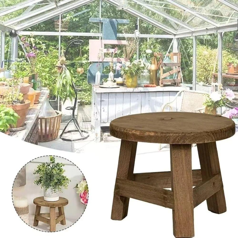 Modern Round Mini Wooden Stool Wood Grain Simple Design Plant Stand Potted Plant Mini Size Succulent Plant Stand Garden