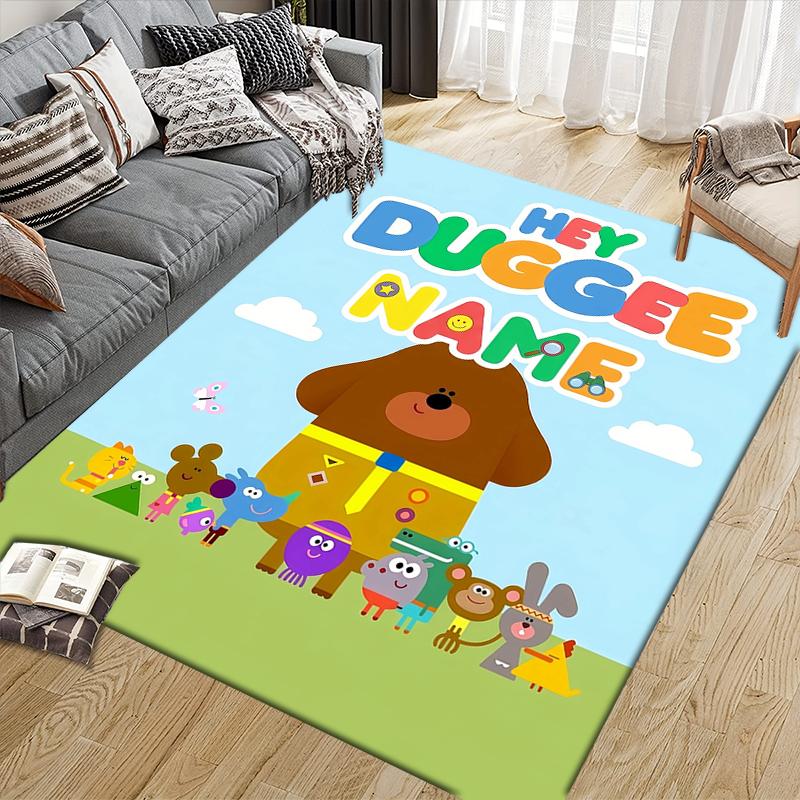 Custom Name,Duggee Home Sofa Decoration for Living Room & Bedroom, Non‑Slip Play Flannel Floor Mat for Game Room