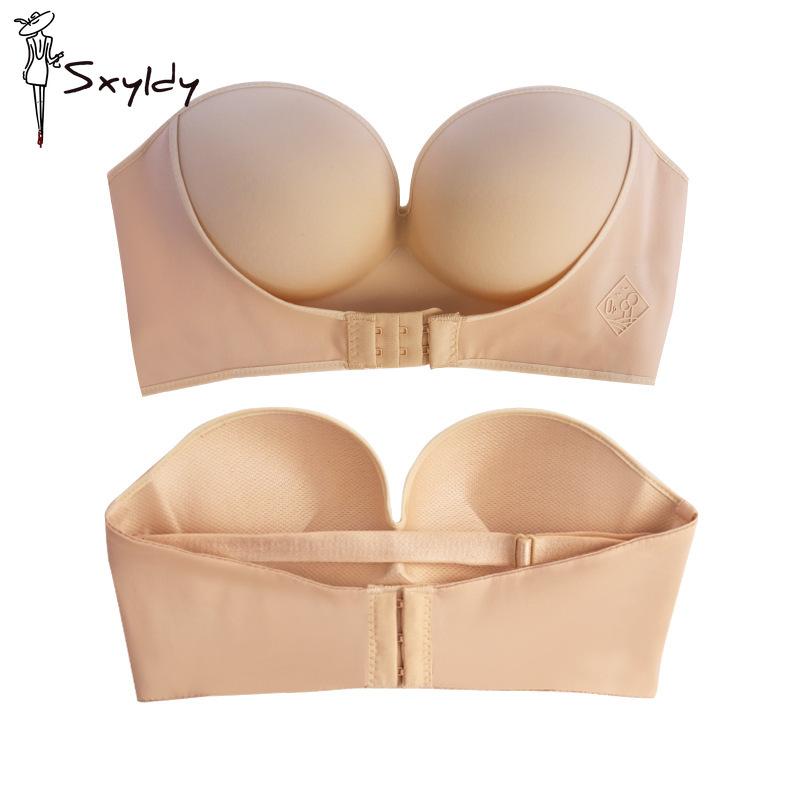 Strapless Bra for Women Front Buckle Push-Up Underwear Seamless No Wire Non-Slip Bra