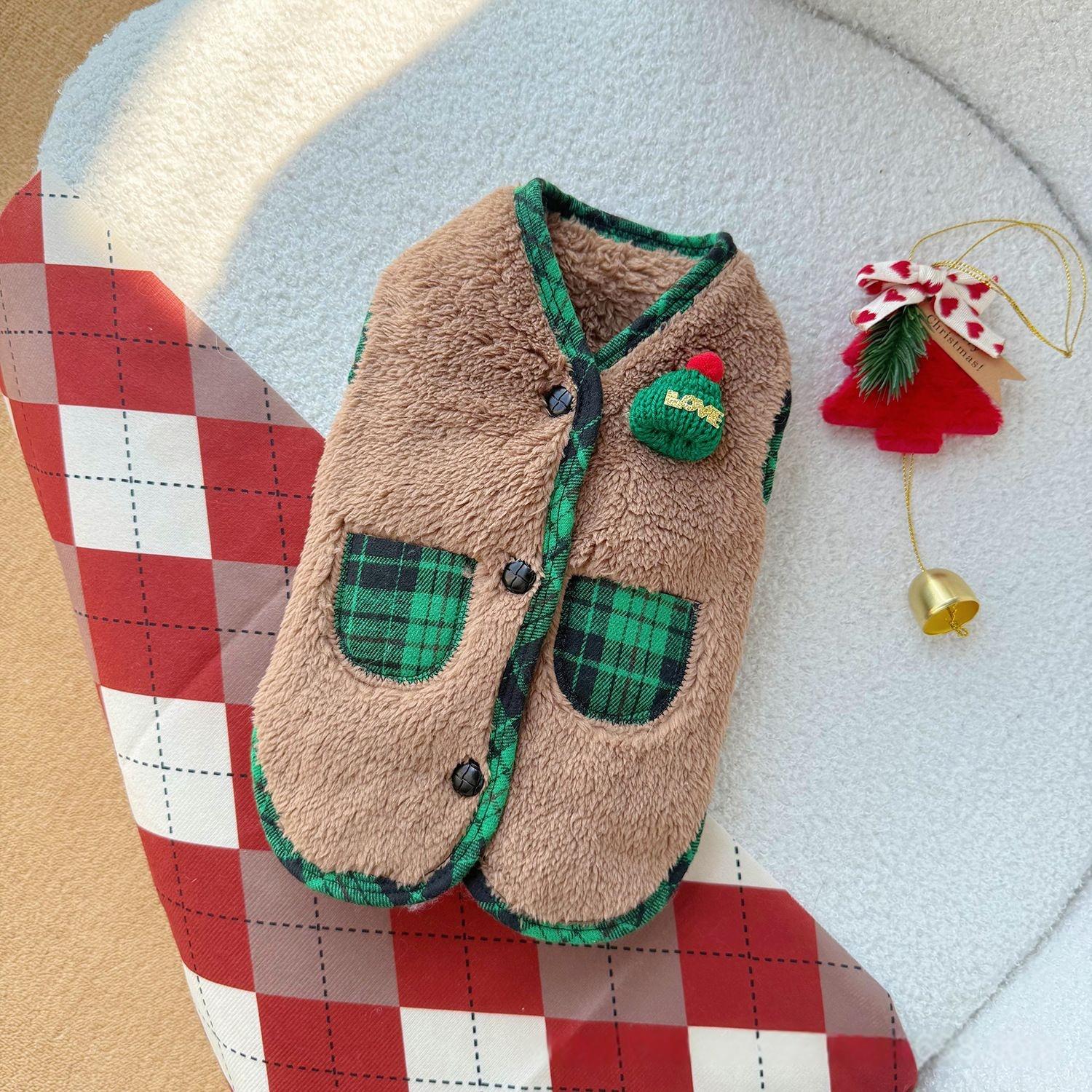 

Двусторонний флисовый жилет для питомцев, стиль с открытой передней частью, однотонный, теплый, для зимней носки, одежда для праздников для кошек и собак XS коричневый