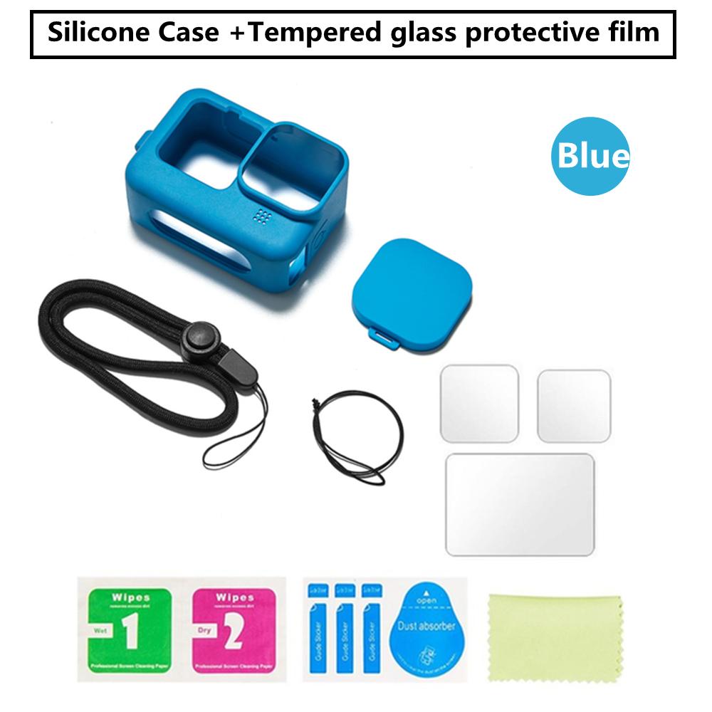 Silicone Case for GoPro Hero12 11 10 Black Tempered Glass Screen Protector Protective Film Lens Cap Cover for GoPro9 Accessories