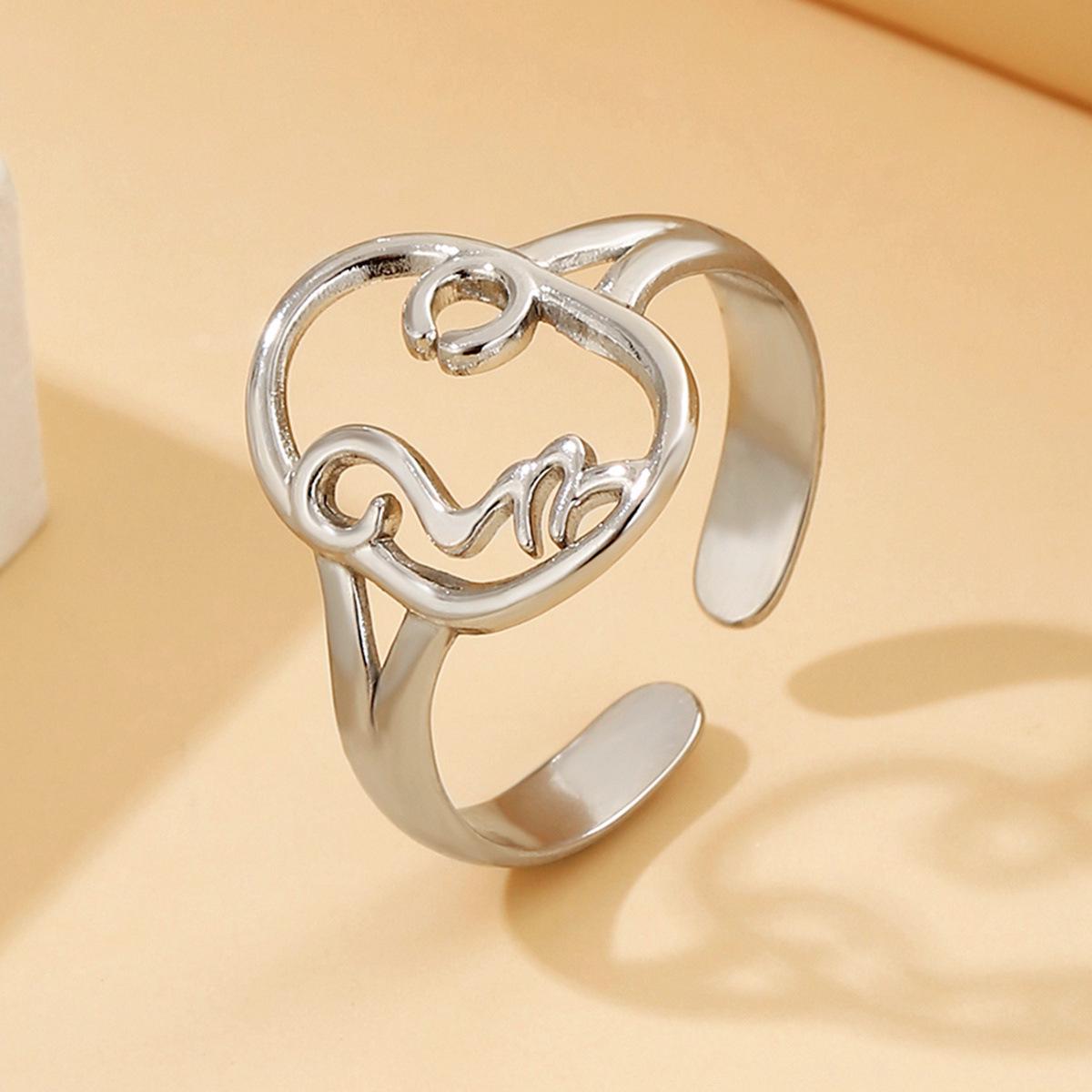 Geometric Abstract Face Open Ring - Gold-Plated Stainless Steel