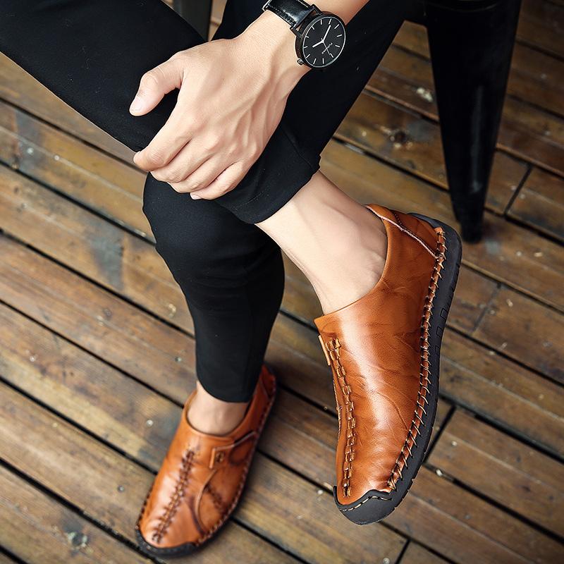 Men’s Moccasins Handmade Slip On Driving Shoes Comfort Flats Casual Shoes Plus Size Leather Shoes for Men Over Sized