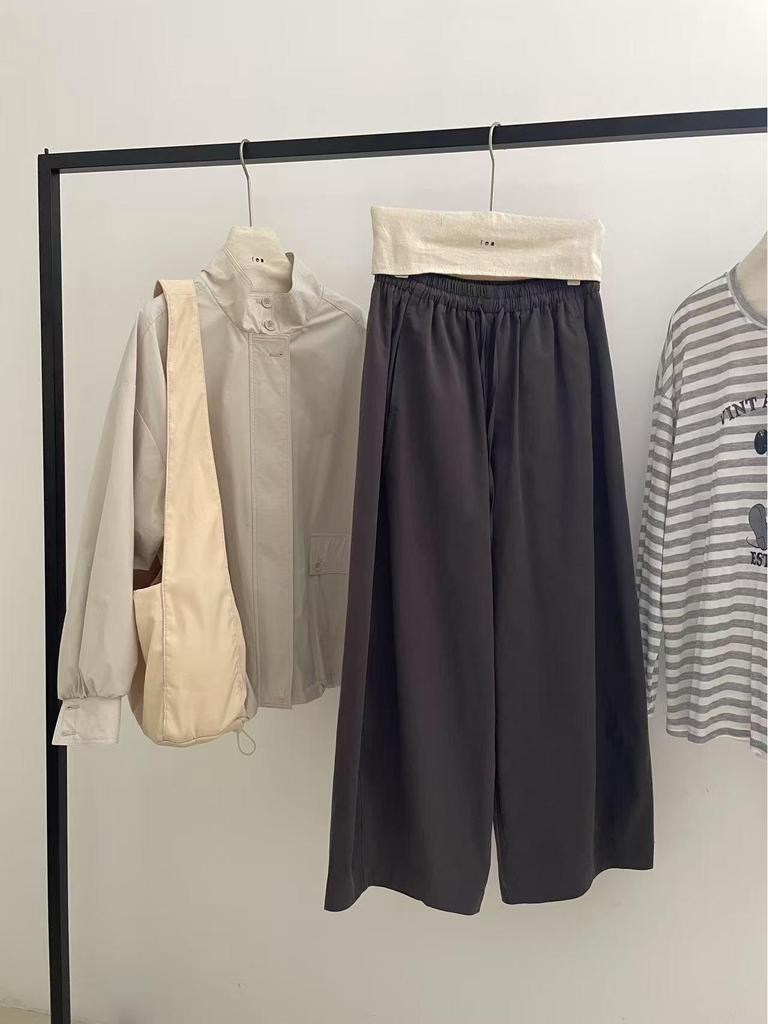 Autumn 2025 Japanese Casual Wide-Leg Elastic Waist Pants for Women - Versatile, Loose, Slimming, and Simple Style.