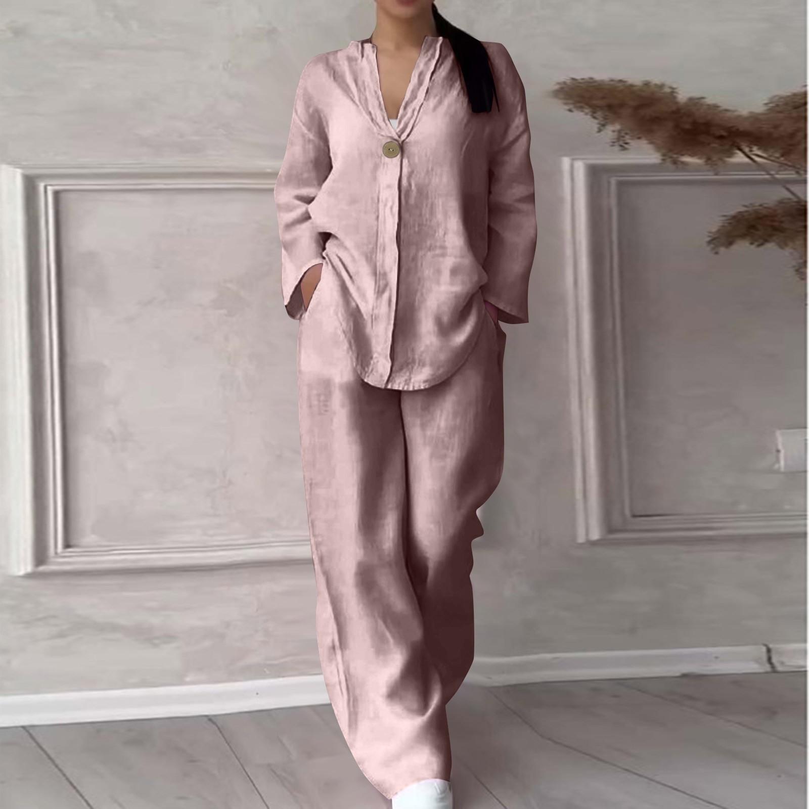 

Женский пуловер с круглым вырезом и v-образным вырезом, повседневные длинные брюки из хлопка и льна с длинными рукавами, модный костюм XXXXXL