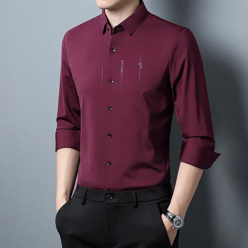 

Men s Light Blue Long Sleeve Shirt Slim Fit Casual Business Button-Down Shirt with Minimalist Embroidery 56 червоний
