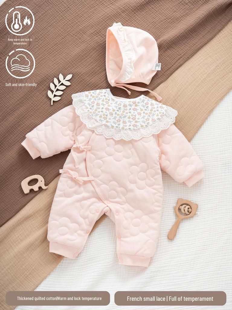 Baby Girl's Autumn/Winter Padded Jumpsuit - Newborn to 3 Months, 100 Days Cotton Romper, Horse New Year Outfit