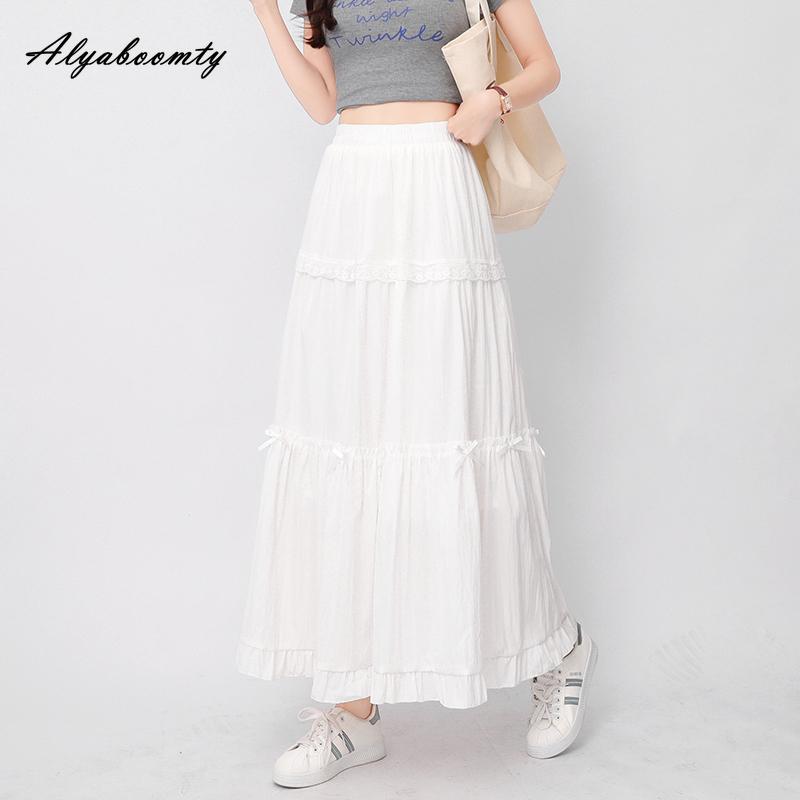 

Французский стиль весна-лето женская принцесса миди юбка эластичный пояс черный белый бант оборки юбка для вечеринки элегантные женственные базовые шикарные юбки One Size белый