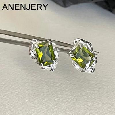 ANENJERY Orecchini a bottone con zirconi verde oliva fresco per regali di gioielli da donna e ragazza Gioielli squisiti