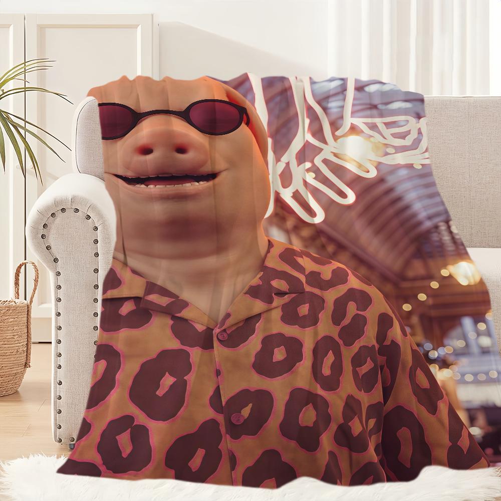 John Pork Smiling Pig is Calling Blanket Blanket for Couch Sofa Travel Home Picni Flannel Blanket birthday gift Warm Comfortable