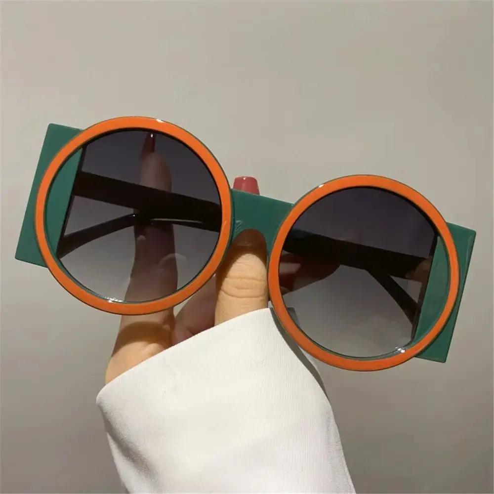 

Fashion Oversized Round Sunglasses Women Contrast Color Shades UV400 Retro Unique Men Trending Gradient Sun Glasses зелёный