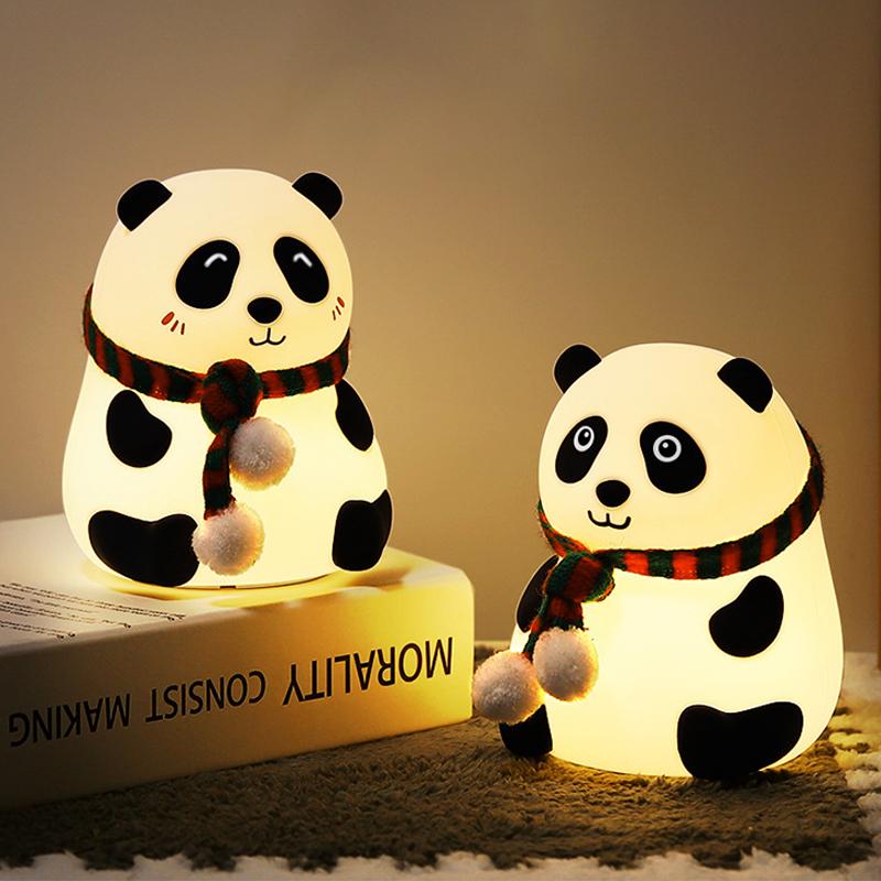 Mini Panda Night Lights Silicone Timing Rechargeable Lamp Cartoon Creative Bedroom Light Decor Bedside Lamp For Kids Cute Gift