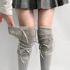 Lolita Lange Socken Damen Bandage Band Schleife Süße Mädchen Kawaii Niedlich Über Knie Socken Ballett Stil Einfarbig Schwarz Weiß Socken