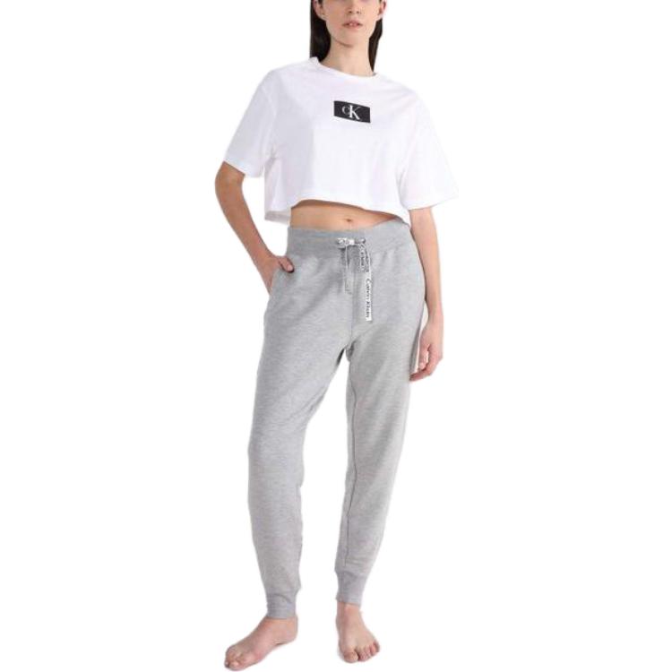 Calvin Klein Ck96 Series Color Block Vzor Písmen Tištěný Pulovr s Kulatým Výstřihem a Krátkým Rukávem Dámské topy Bílý QS6946-110