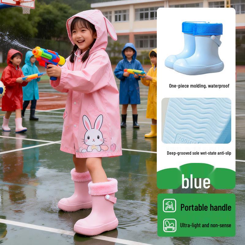 

Kids Waterproof Non-slip Rubber Rain Boots - Warm High-top Shoes for Boys and Girls Inner Length 200mm (Fit 29-30) небо синє кольору