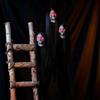 Halloween Hanging Ghost Skeleton Head With Long Hair Red Blinking Eye Horror Photo Prop For Home Garden Outdoor Party Decoration