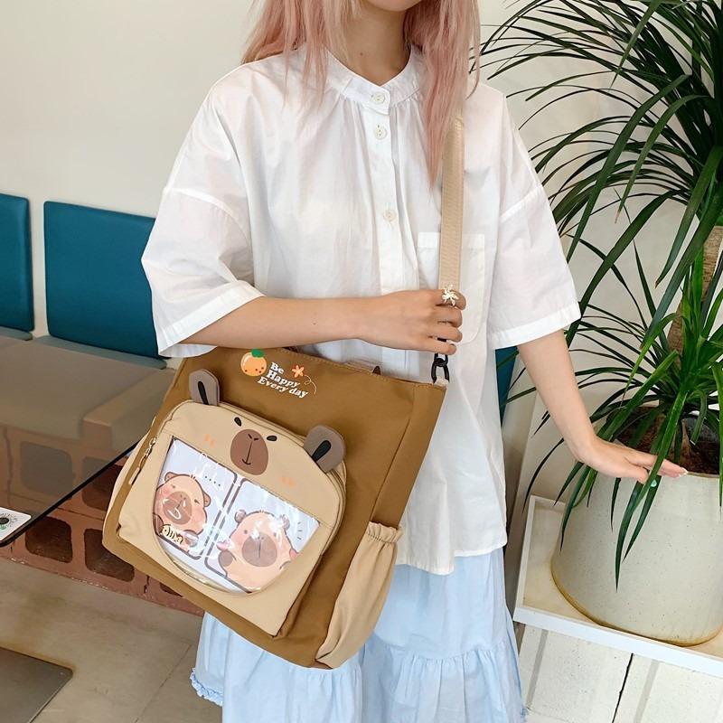 Make-up Bag New Contrasting Color Cartoon Cute Tote Bag Large Capacity Trendy Messenger Bag Portable Student Tote