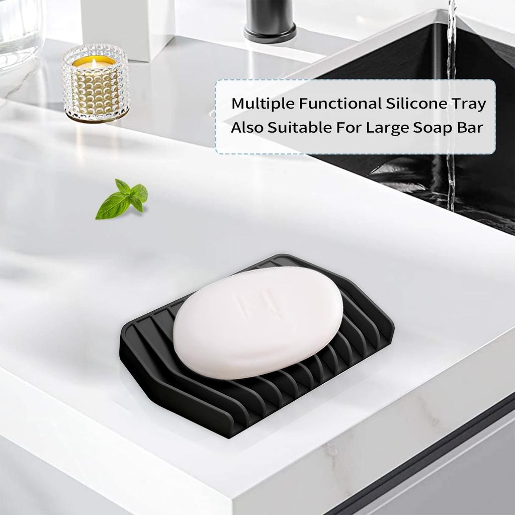 Leeseph Bathroom Silicone Soap Drain Mat Soap Tray Kitchen Sink Sponge Holder Self Draining for Kitchen Counter Sink Organizer