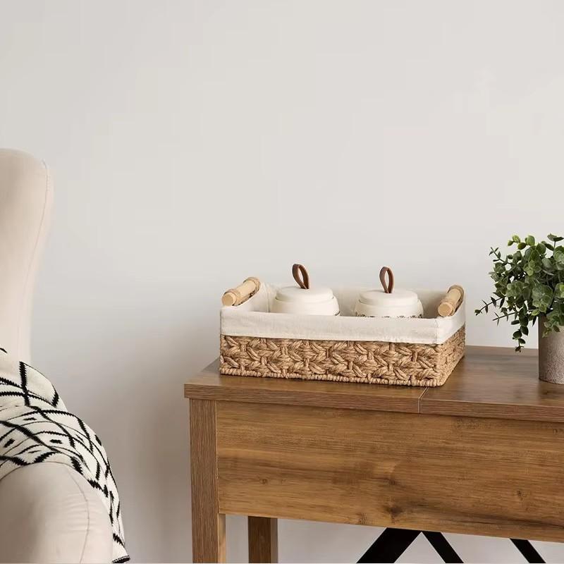 1pc Bathroom and Kitchen Storage Basket - Small Wicker Organizer for Countertops - Round Paper Rope