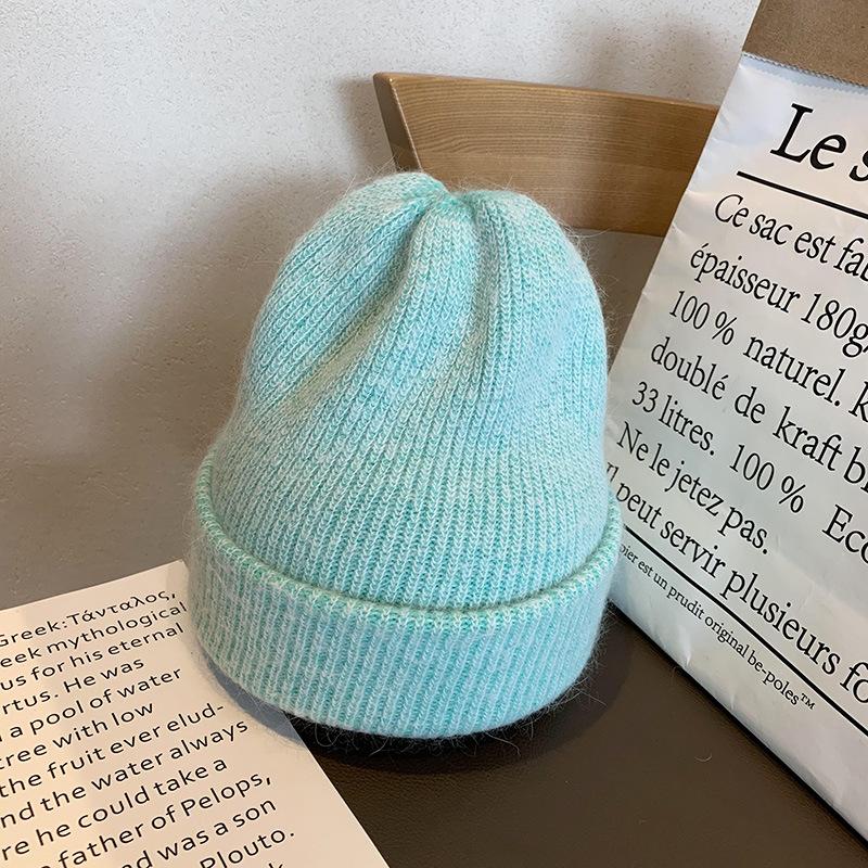 Soft white rabbit fur knitted wool hat Children's autumn and winter fashion thickened thermal pullover hat