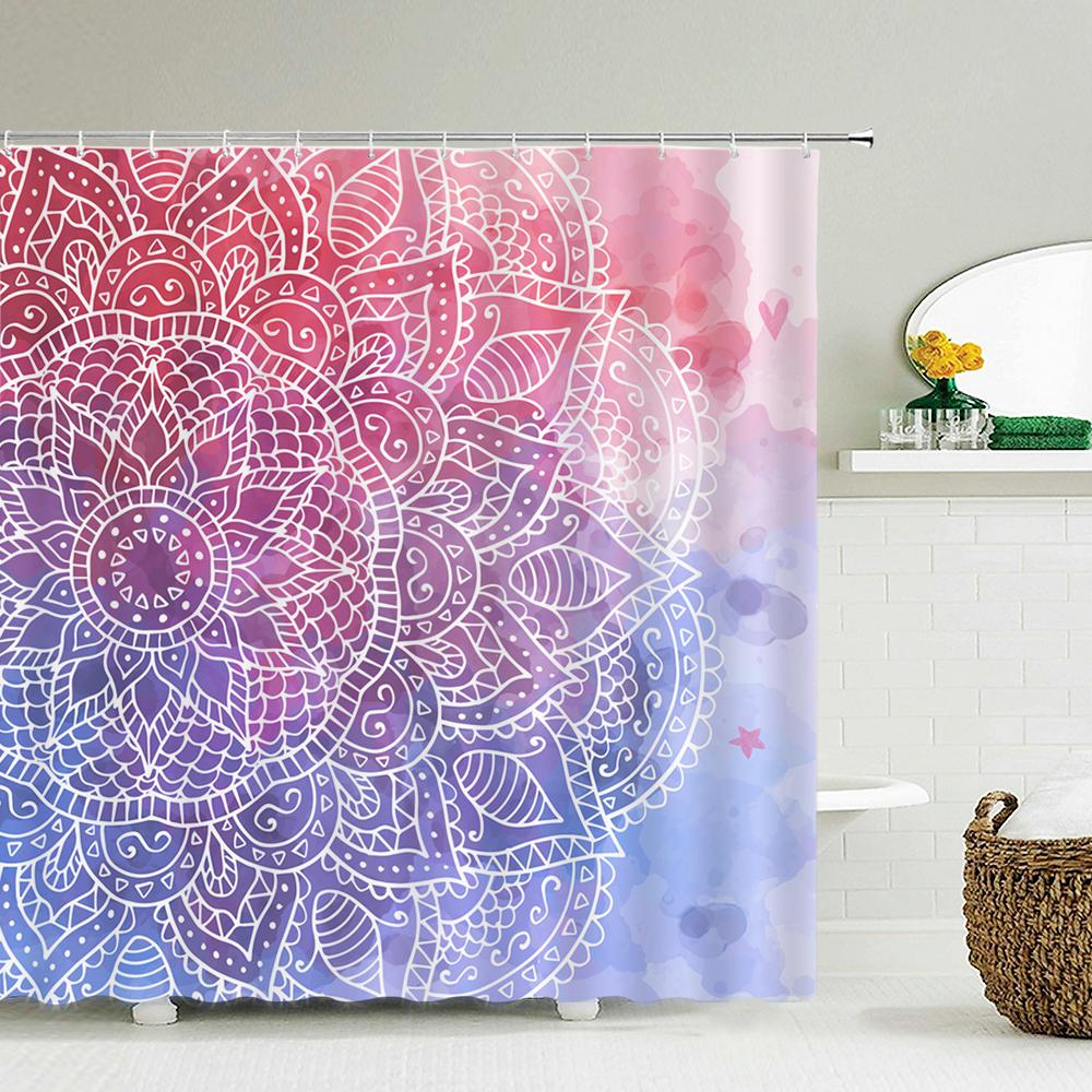 

Morocco style Mandala Pattern Shower Curtain Bathroom Waterproof Polyester Fabric Bath Curtain with Hooks Home Decor Curtain W90xH180cm